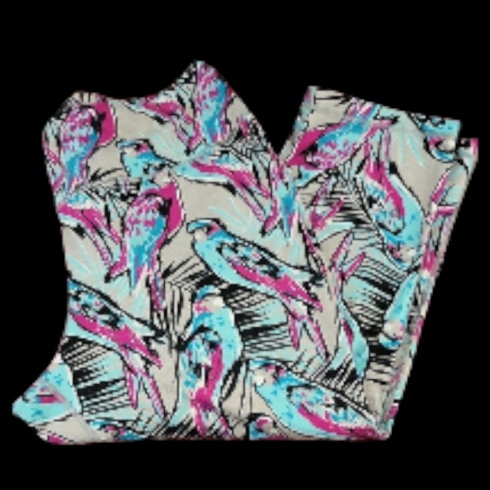 ZELOS Curvy Vibrant Pink and Blue Pattern Leggings